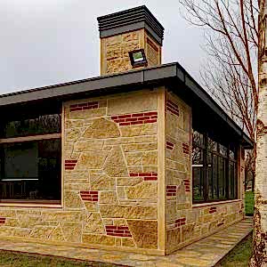 Villa dış cephe taş kaplama modelleri – model 11 doğal taş ve tuğla detaylı tasarım