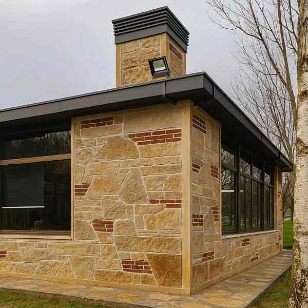 Villa dış cephe taş kaplama modelleri – model 11 doğal taş ve tuğla detaylı tasarım