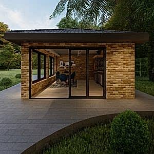 Taş kaplama dış cephe villa tasarımı ön cephe görünümü