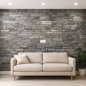 Gri taş duvar kaplama iç mekan salon dekorasyonu