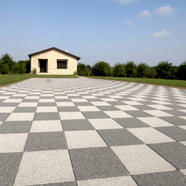 Satranç desenli beton parke taş döşeme ile modern zemin kaplama