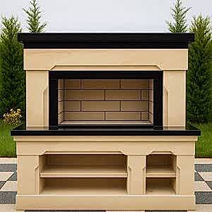 Taş kaplama modern barbekü – Barbekü Model 11 siyah granit detaylı tasarım