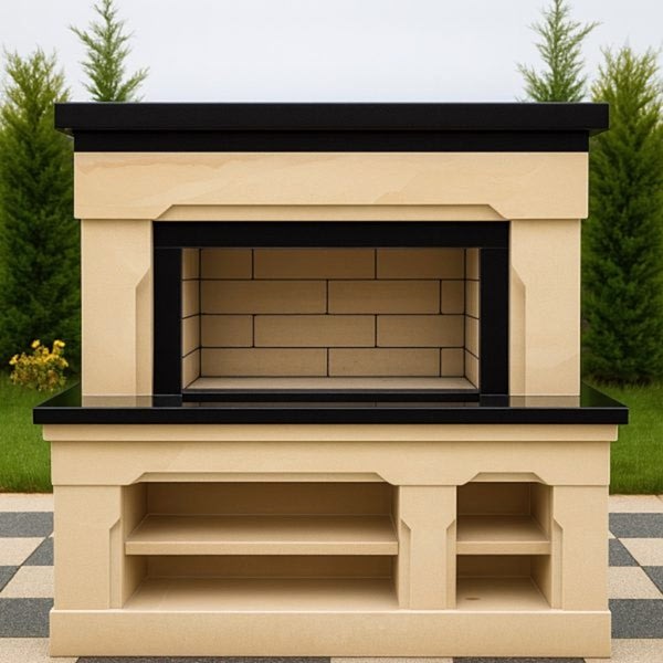 Taş kaplama modern barbekü – Barbekü Model 11 siyah granit detaylı tasarım