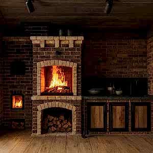 Tuğla ve taş görünümlü rustik barbekü