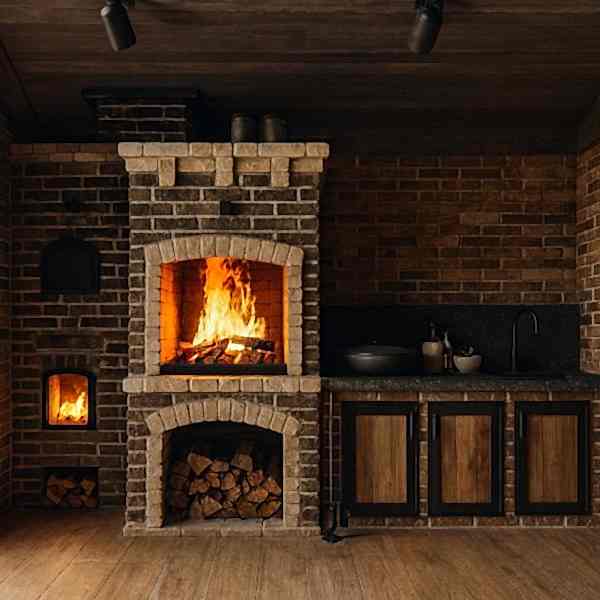 Tuğla ve taş görünümlü rustik barbekü