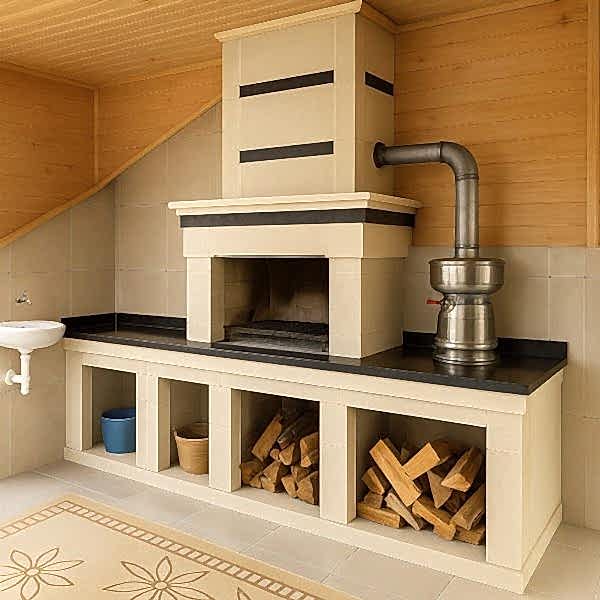 Lavabolu ve tezgahlı barbekü tasarımı