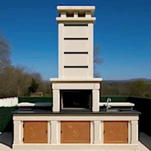 Barbekü Model 4 hazır barbekü, baca ve lavabo detaylı ön görünüm