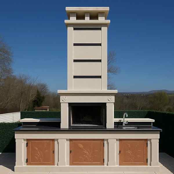 Barbekü Model 4 hazır barbekü, baca ve lavabo detaylı ön görünüm