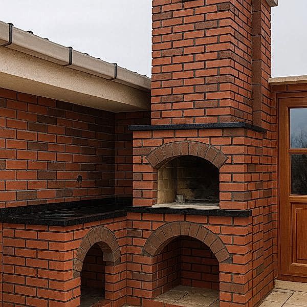 Tuğla barbekü modelleri – geniş ızgara ve odun depolama alanı