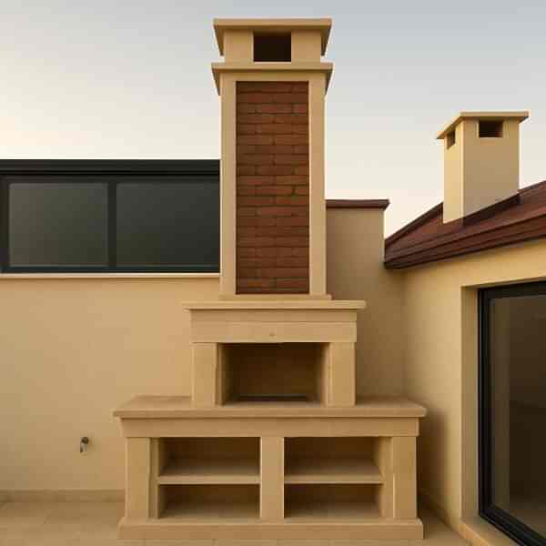 Balkon barbekü modelleri – Barbekü Model 8 taş kaplama ve tuğla görünümlü baca