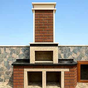 Teras barbekü modelleri – Barbekü Model 9 tuğla kaplama baca ve granit tezgâh