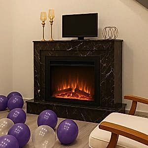 Model 1 elektrikli şömine siyah mermer tasarım – Elektrikli şömine modelleri