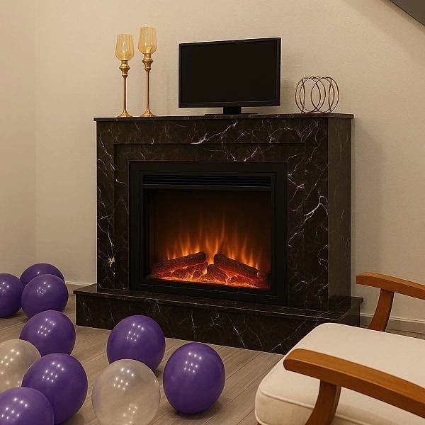 Model 1 elektrikli şömine siyah mermer tasarım – Elektrikli şömine modelleri