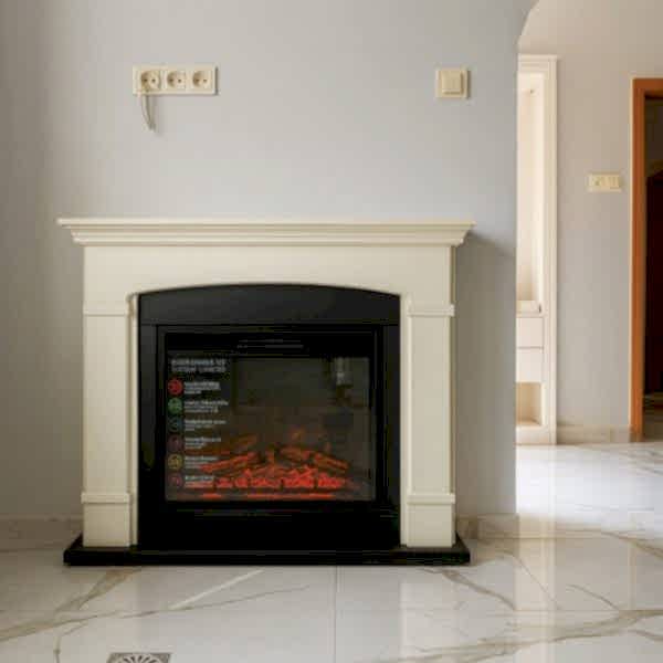 Elektrikli Isıtıcı Şömine Model 3 krem çerçeve tasarımı