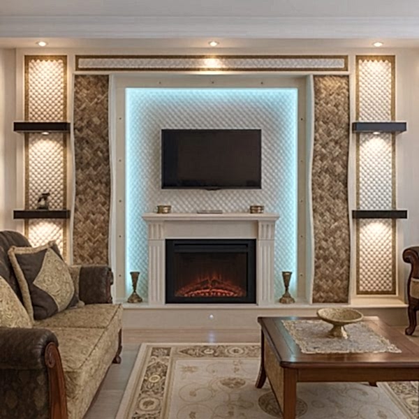 Modern elektrikli şömine Model 7 oturma odası tasarımı