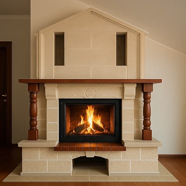 Odunlu şömine modelleri arasında klasik tasarım örneği