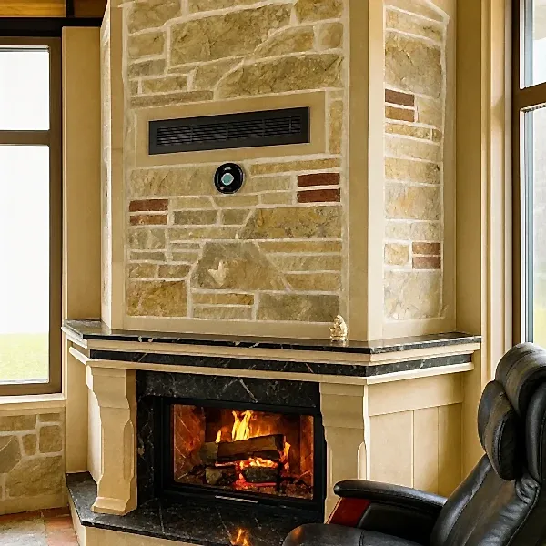 Doğal taş şömine modellerinden model 11 siyah mermer detaylı