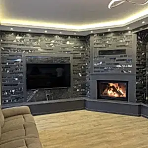 Siyah mermer şömine Model 3 – Modern tasarım oturma odası dekorasyonu