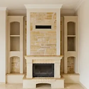 Doğal taş kaplama şömine ön cephe görünümü